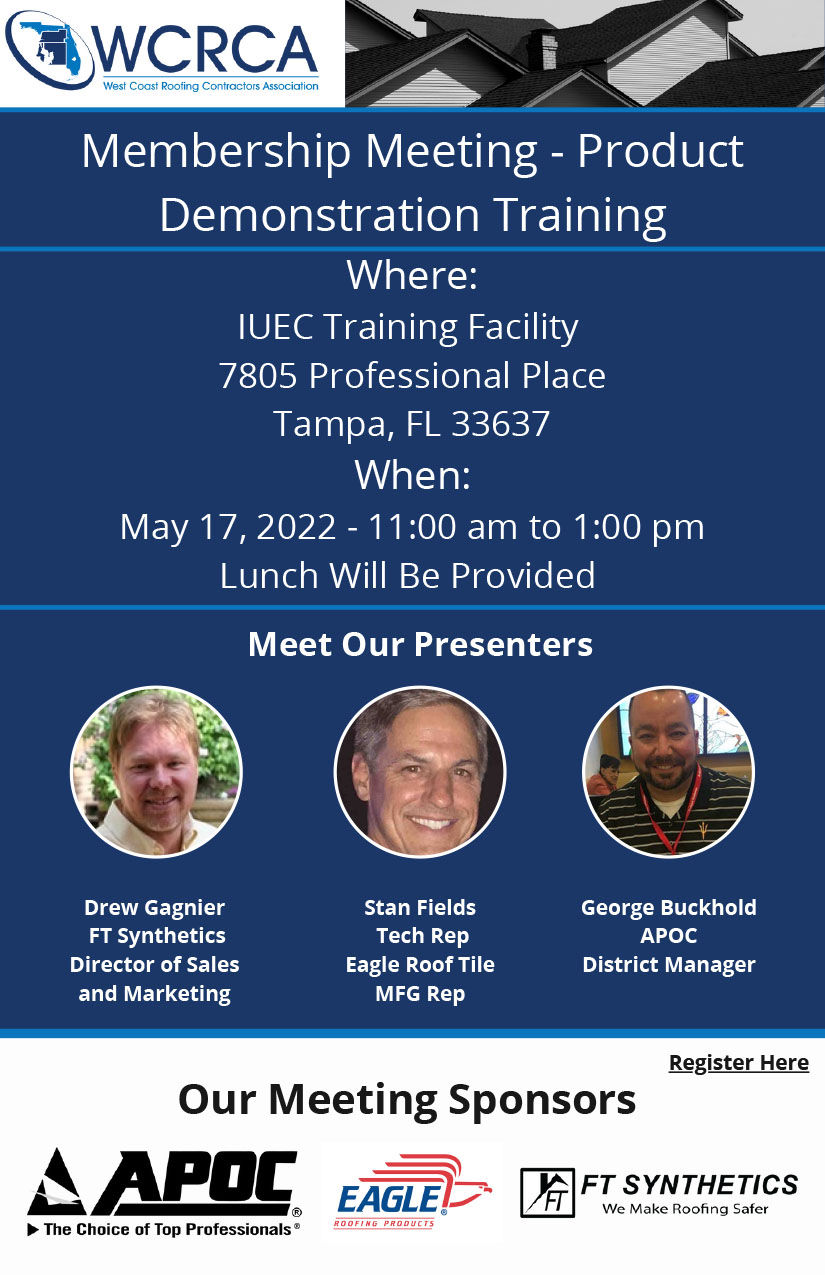 May 17, 2022 — Membership Meeting — ProductDemonstration Training @ IUEC Training Facility | Tampa | Florida | United States